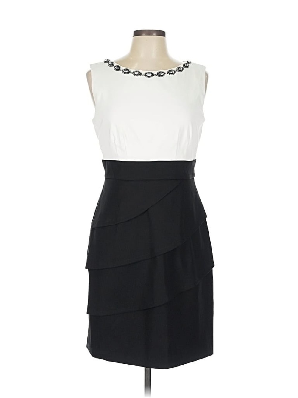 NWT connected apparel B&W Sleeveless Beaded-Neck Sheath Dress (10P)
